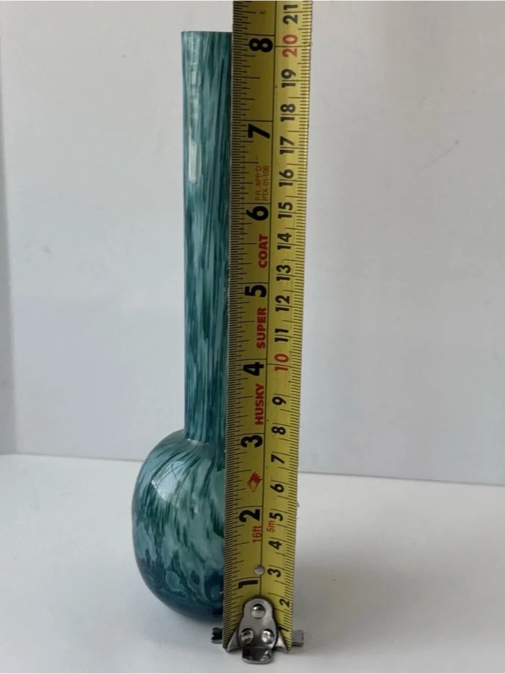 Thomas Germany Art Glass Bud Vase MCM Blue Teal Swirl Hand Blown 8
